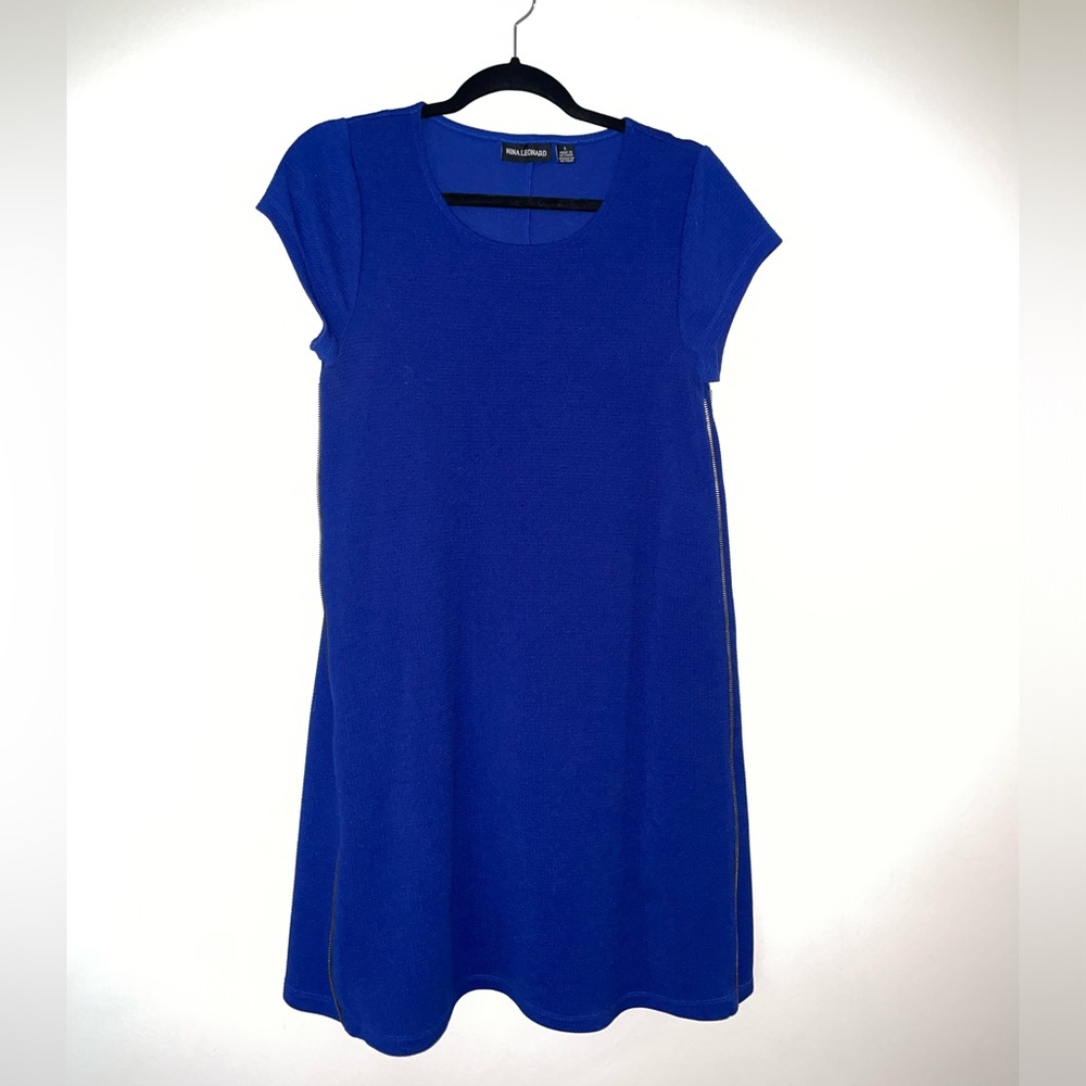 Blue Nina Leonard Dress with Zipper Accents